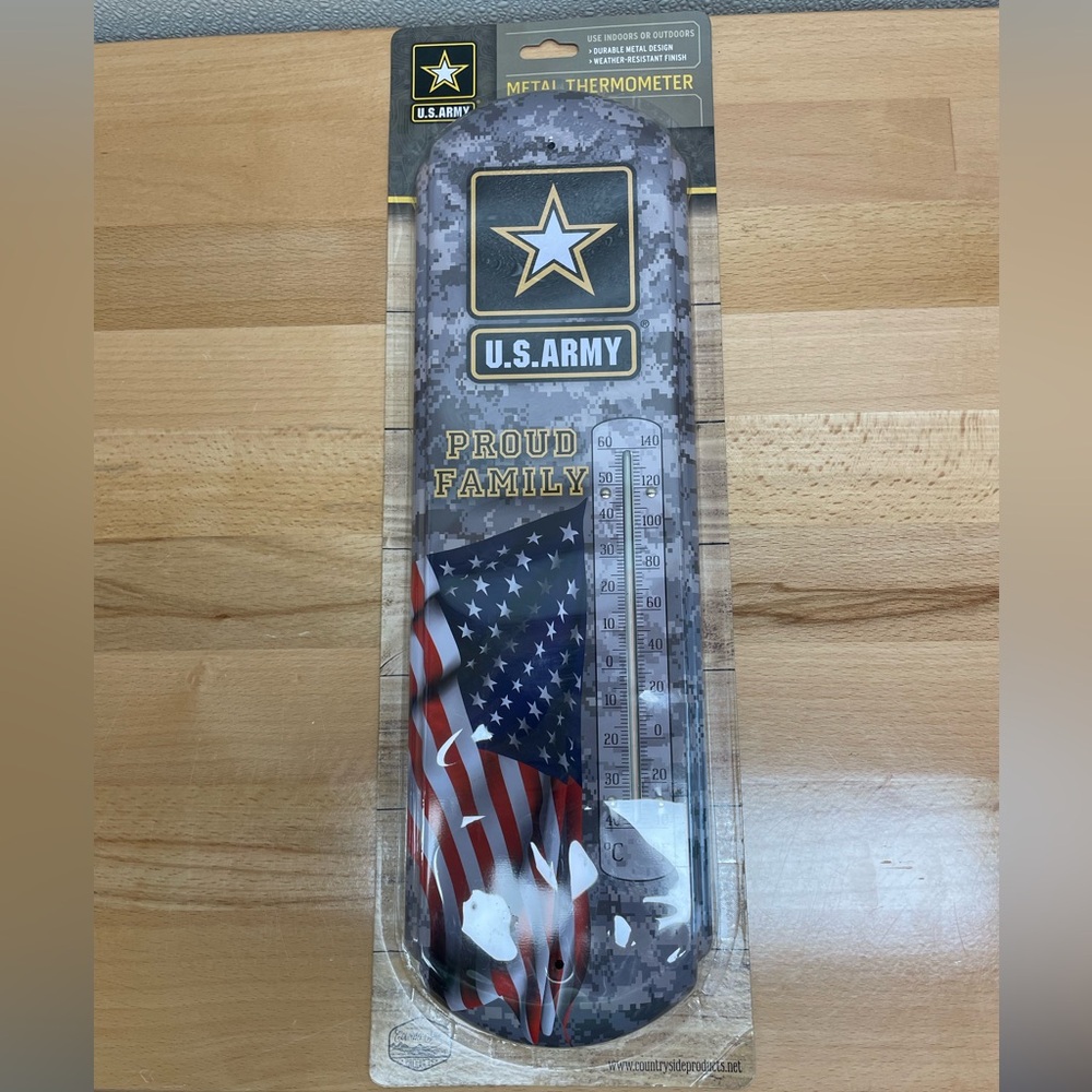 U.S. Army Metal Thermometer, 17.5” Indoor/Outdoor. Durable Metal Design.